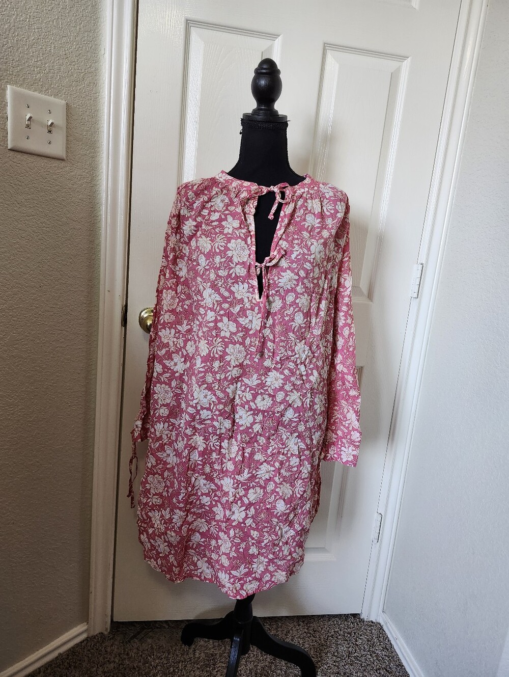 J. Crew Pink Floral Tie-Neck Blouse